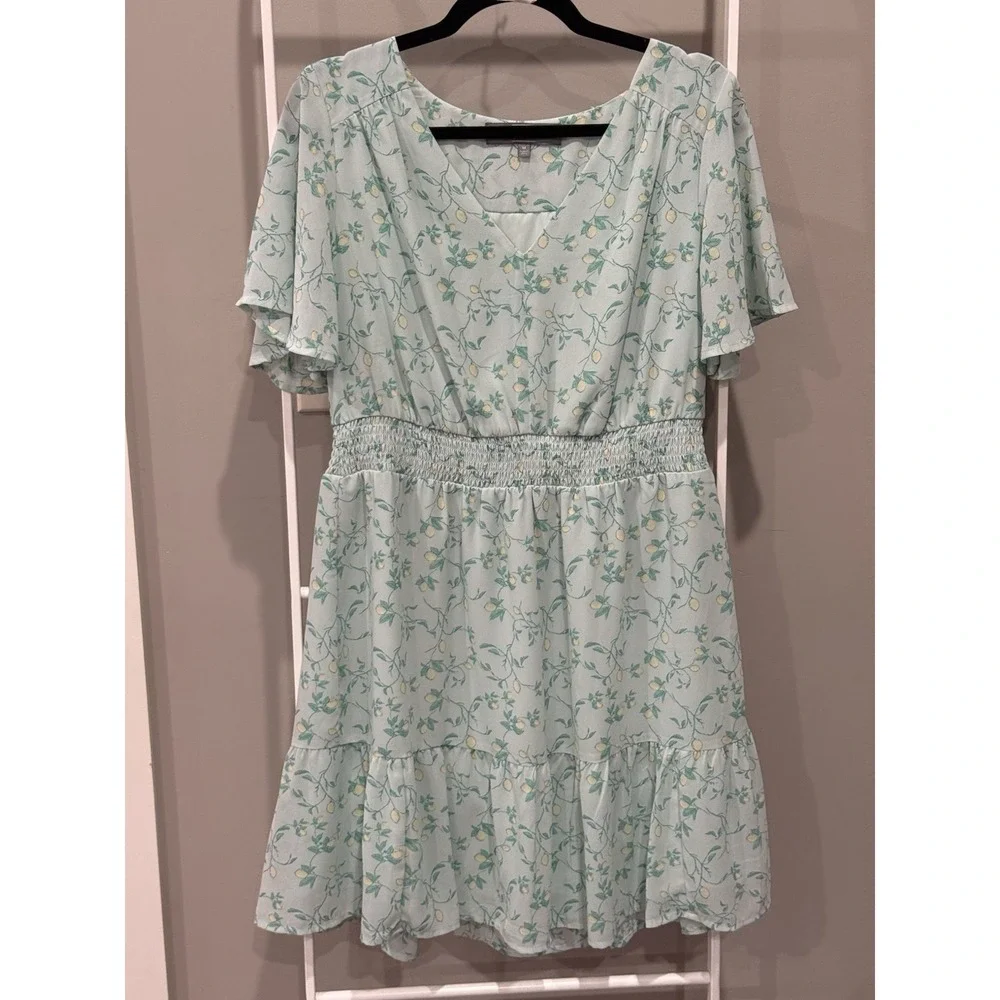 Berkley Jensen‎ Chiffon Dress Lemon Floral Print Cottagecore Soft Girl M
